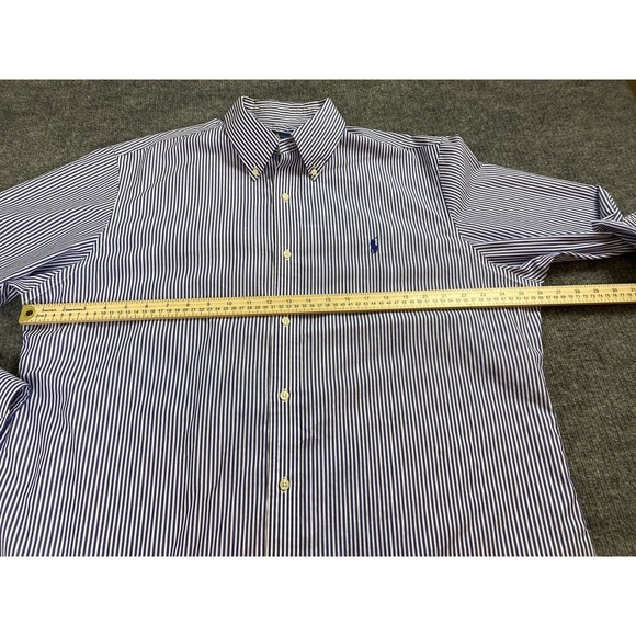 Ralph Lauren Shirt Mens 17.5 Blue White Stripe Pony Logo Button Up Preppy Career - Picture 5 of 10
